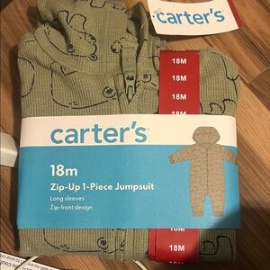 Carter's Olive Bear Print Zip-Up Jumpsuit 18M